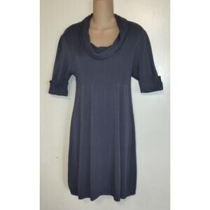 Vintage Y2K Cowl Neck Sweater Dress Dark Gray XL DOTS Short Sleeves Minimalist